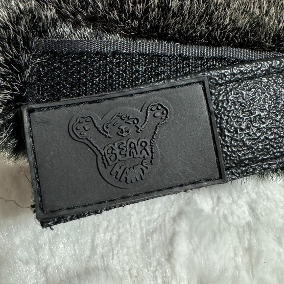 Bear Hands Fuzzy Paw Mittens W/ Non-Slip Grip & Thinsulate Lining Black Faux Fur - Picture 3 of 8